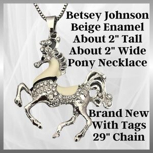 PONY NECKLACE - STUNNING BEIGE ENAMEL WITH CRYSTALS - BETSEY JOHNSON